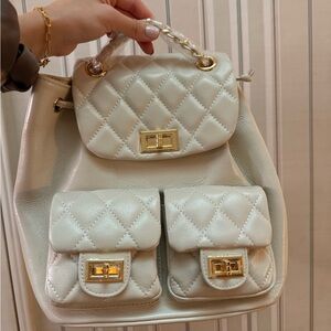 Moma Real Leather White Quilted backpack